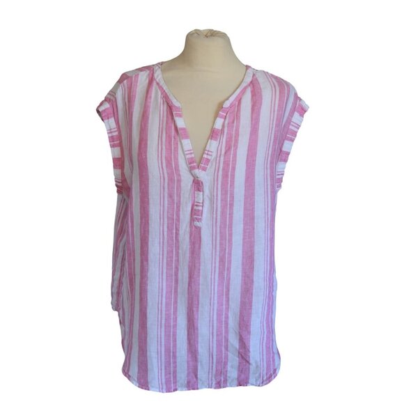 Gap Pink Linen Shirt Nautical Striped Spring Summer Resortwear Sleeveless Sz M - Picture 1 of 8